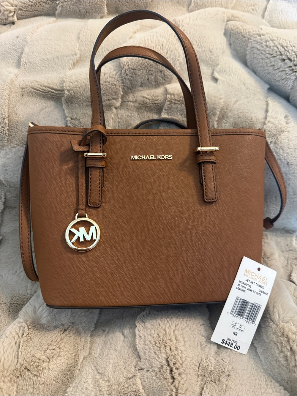 Michael Kors Cognac Saffiano Leather Satchel with Gold Hardware